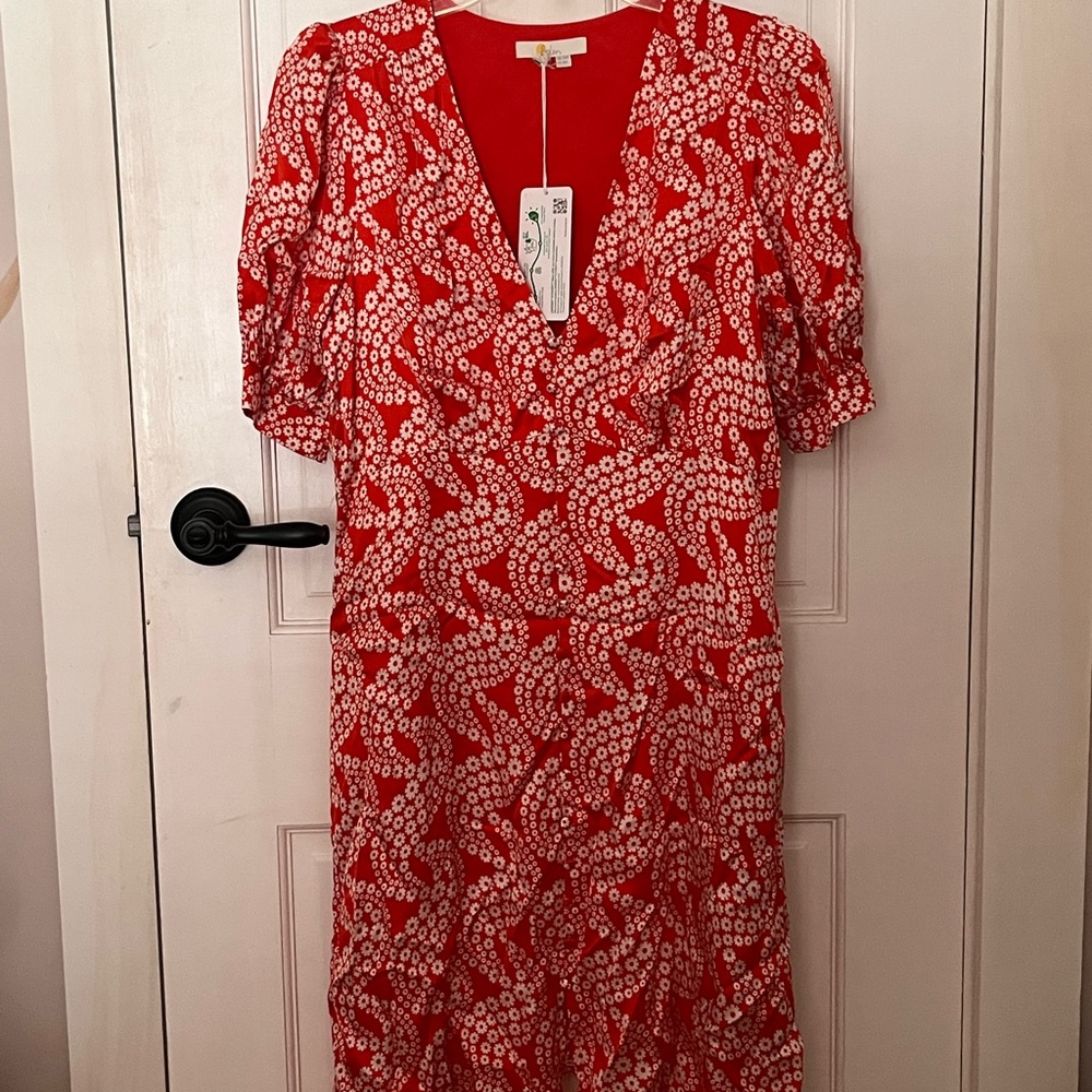 Boden Red and White Floral V-Neck Tea Dress